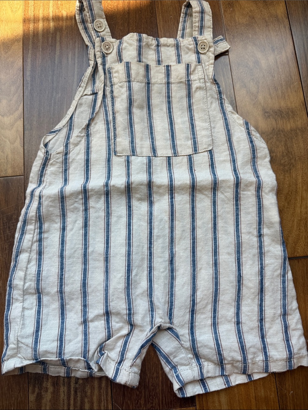 Zara Striped Linen-Blend Baby Overalls - Blue & Cream